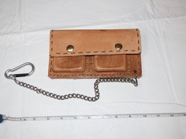 Handmade leather wallet with delrin clip &amp; chain tan / brown leather 7.2... - £20.16 GBP