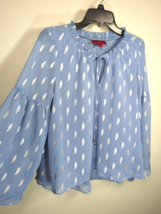 NWT Jennifer Lopez Women&#39;s Size XS Blue &amp; Silver Blouse Sheer Long Sleeve Top - £10.21 GBP