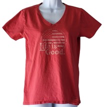 Life is Good P/S/CH Red V-Neck T-shirt Land of the Free Home of the Brave Flag - £13.39 GBP