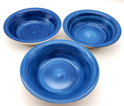 Royal Norfolk Blue Swirl Bowls Soup Cereal Stoneware 7.5&quot; D Set 3 Greenbrier Int - £15.04 GBP