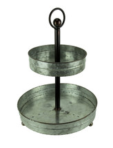 Zeckos Metal Rustic Round Two Tier Country Farmhouse Tray Serving Stand - £28.59 GBP+