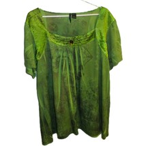 Women&#39;s 2 XL Jeweled  Neckline SS Green Floral  Soft  Bejeweled - €6,73 EUR