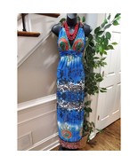 Miss California Women&#39;s Blue Polyester V-Neck Sleeveless Long Maxi Dress... - $37.74 CAD