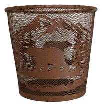 Rustic Black Bear By Pine Forest Mountains Metal Wire Waste Basket Trash... - $53.99