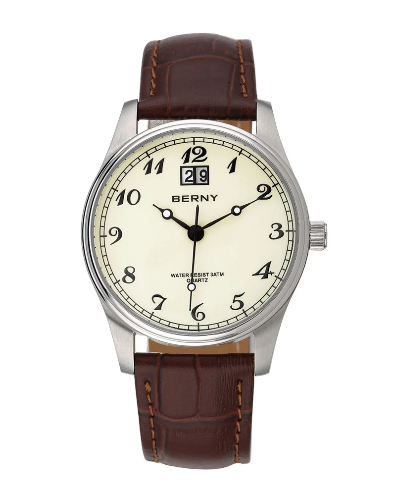 Classic men quartz watch seiko vj76 male date display easy read soft leather strap 3atm thumb200