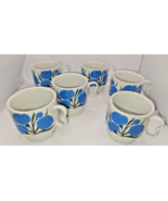 6 VTG coffee  70s japan  Blue Carnation Flower Mod Retro Stackable Cups ... - £17.17 GBP