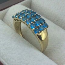 1.76CT Round Cut Simulated Blue Topaz Gold Plated 925 Silver Wedding Band Ring - £95.25 GBP