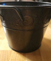 Round Galvanized Pail with Embossed Vines Hints of Green Planter Vase  - $6.83