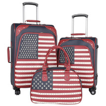 Montana West American Pride Flag Stars 3 PC Luggage Set suitcases &amp; satchel - £268.60 GBP