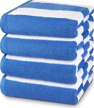 4 Blue Towels Utopia Cabana Stripe Beach Towel 30 x60 Inch  Pool Towel Pack  - £50.50 GBP