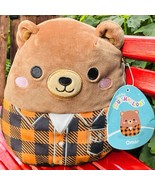 Squishmallows Omar the Bear 8&quot; Orange Plaid Shirt Kellytoy 2023 Plush An... - $278.38 MXN