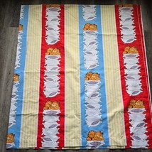 Vintage Garfield Bed Sheet Full Flat Cat Burlington Caress Yellow Red Blue - £23.40 GBP