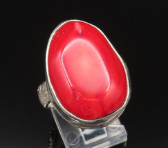 925 Silver - Vintage Unique Red Agate Engraved Floral Band Ring Sz 9.5 -... - £66.93 GBP