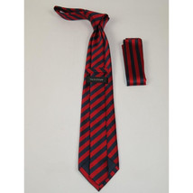 Men's Woven Tie Hankie Set J.Valintin Private Collection R58 Red Navy Stripe image 2