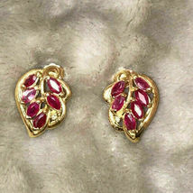 2Ct Marquise Cut Ruby Diamond Flower Leaf Stud Earrings 14K Yellow Gold Finish - £67.40 GBP