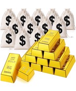 24 Pcs Fake Mini Gold Bar 2.4 Inch And Canvas Drawstring Bag 6.3 X 4.8 P... - $37.99