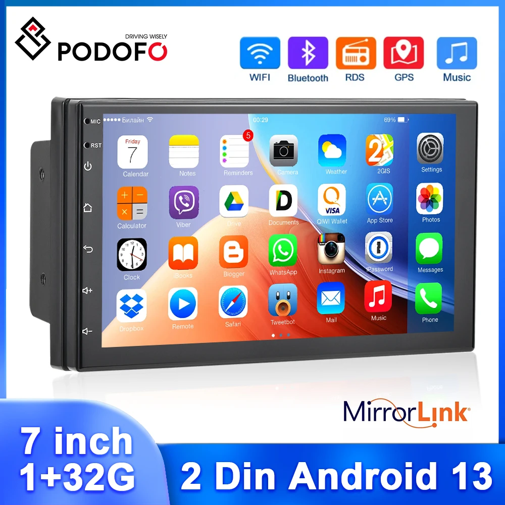 Podofo 7&quot; Radio 2din Android 11 Car Multimedia Player Stereo Receiver GPS Tape - £69.29 GBP+