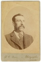 Circa 1890&#39;S Cabinet Card Rugged Man With Long Mustache Suit Paine Plymouth Ma - £9.58 GBP