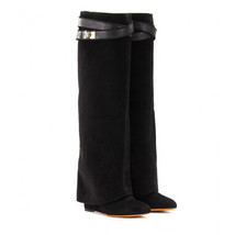 Women&#39;s Pointed Toe Calf Boots Metal Embellished Knee Boots Apricot Brown PU Dou - £172.87 GBP