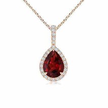 ANGARA Garnet Teardrop Pendant Halo in 14k Solid Gold (Grade-AAAA Size-8x6) - £663.06 GBP