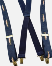 Trout Fish Suspenders Mens Blue Heavy Duty Nylon Webbed Fishing Brass Ad... - $24.47