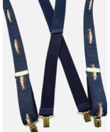 Trout Fish Suspenders Mens Blue Heavy Duty Nylon Webbed Fishing Brass Ad... - $450.50 MXN
