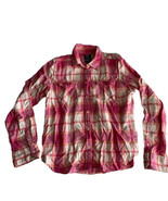 American Eagle Plaid Favorite Fit Shirt Size L Button Down Pink White LS - £11.96 GBP