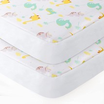 Mini Crib Sheets Dinosaur 2 Pack Set, Compatible With Graco Pack And Pla... - £24.20 GBP