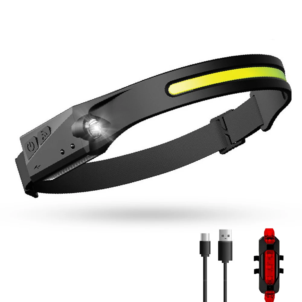 COB LED Headlamp with Built-in Battery Flashlight USB Rechargeable Headl... - £31.70 GBP