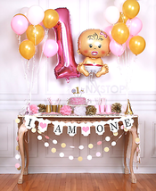 Baby Girl 1st Birthday Decorations Party Supplies Cake Topper Balloon Banner - £13.58 GBP