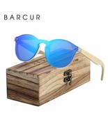 BARCUR Sunglasses Cat Eye Wood Bamboo Sunglasses Women Fashion Mirror - $39.96 CAD