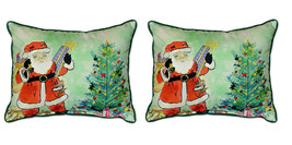 Pair of Betsy Drake Santa and Tree Large Indoor Outdoor Pillows 16x20 - £69.99 GBP