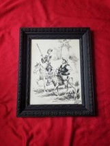 Vintage 70s José López Canito Watercolor Don Quixote/Sancho Panza drawing Framed - £285.79 GBP