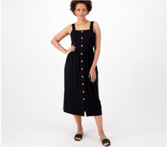 Susan Graver Weekend Cool Touch Button-Front Midi Dress (Black, M) A593381 - £21.91 GBP