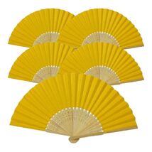 5pcs Golden Yellew Paper Fans Lot of 5 Five Folding Hand Fan Wedding Bam... - €6,81 EUR