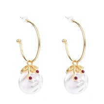 2021 New Fashion Simple Temperament Pearl Cherry Leaf Earrings Hoop Wate... - £6.54 GBP