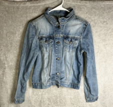 American Eagle Jean Jacket Womens Small Blue Trucker Stretch Distressed Denim - £5.06 GBP