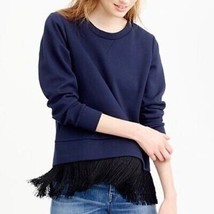 J. CREW Navy Blue Crewneck Long Sleeve Sweatshirt Fringe Hem Sz Small E4354 MINT - £31.93 GBP