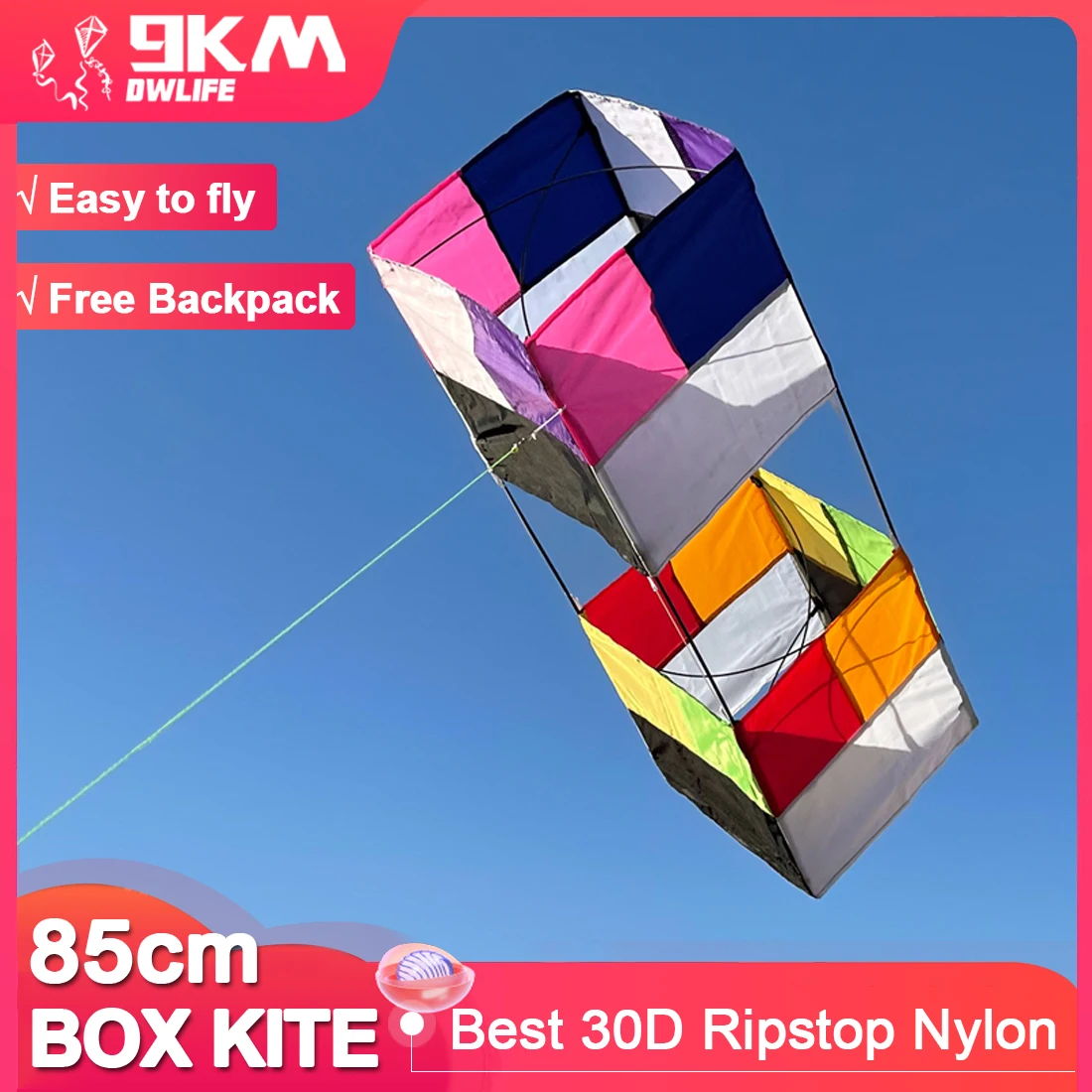 9KM Traditional 3D Box Kite 85cm*30cm For Kids Easy to Fly Fun Toys Sports - $41.38