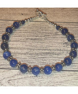 Lapis Lazuli and Sterling Silver Bali Bead Bracelet - 7.5&quot; - £17.35 GBP
