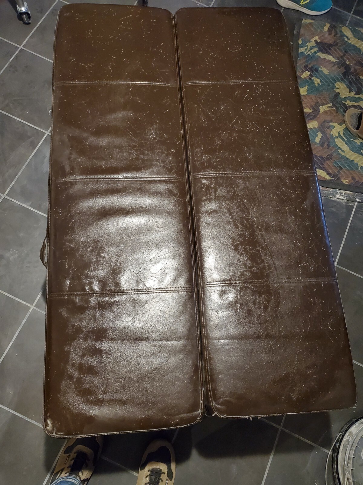DARK BROWN LEATHER HIDE-A-BED OTTOMAN FOLD OUT BED FULL SIZE 6 FOOT NEW ... - $135.00