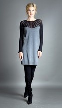 Merino Wool Knitted Sweater Dress Gray Europ EAN Long Tunic Long Sleeve 12 14 - £80.66 GBP