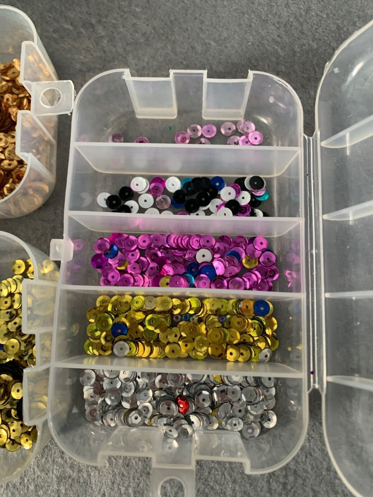 Vintage Craft Supplies Sequins Variety Colors In Organizer Box Crafting Sewing & Item image 5