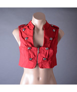 Red Steampunk Military Gothic Sleeveless Zipper Fitted Crop Top Vest Shirt S M L - $29.99