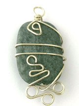 Green Jadeite Jade Oval Cabochon Silver Wire Wrap Pendant - £15.17 GBP