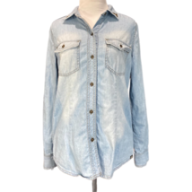 Rock &amp; Republic Womens Button Up Shirt Blue Long Sleeve Collar Pocket St... - £13.22 GBP