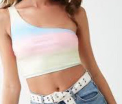 Shiny Ombre Rainbow Unicorn One Shoulder Croppe Tank Top Size Large L NEW - $14.31