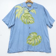Pussers Island Reserve 100% Silk Mens Shirt Size M Blue Palm Fronds Shor... - $26.25