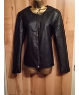 Avon Women&#39;s Large Black Faux Leather Jacket Floral Accent Zip Front - £14.79 GBP