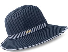 LANDS&#39; END Face Saver Sun Hat Size S/M Dark Radiant Navy Blue White Acce... - £15.75 GBP
